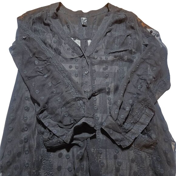 Sheer Blouse Black Small Stretchy Lightweight Minimalist Boho Office wear Chic - Picture 3 of 10